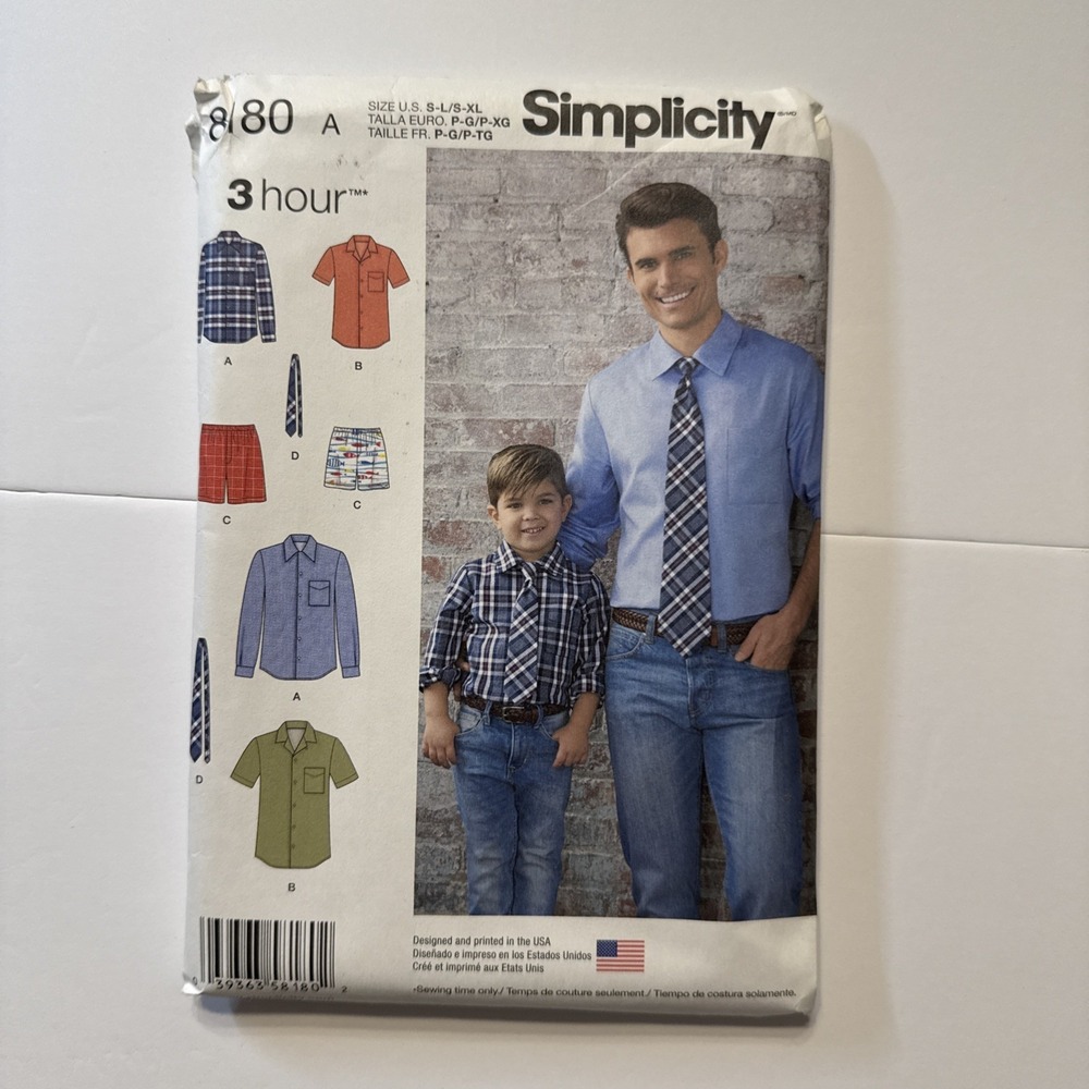 Simplicity 8180 A Shirt, Boxer Shorts & Tie for Boys S-L & Men S-XL UNCUT